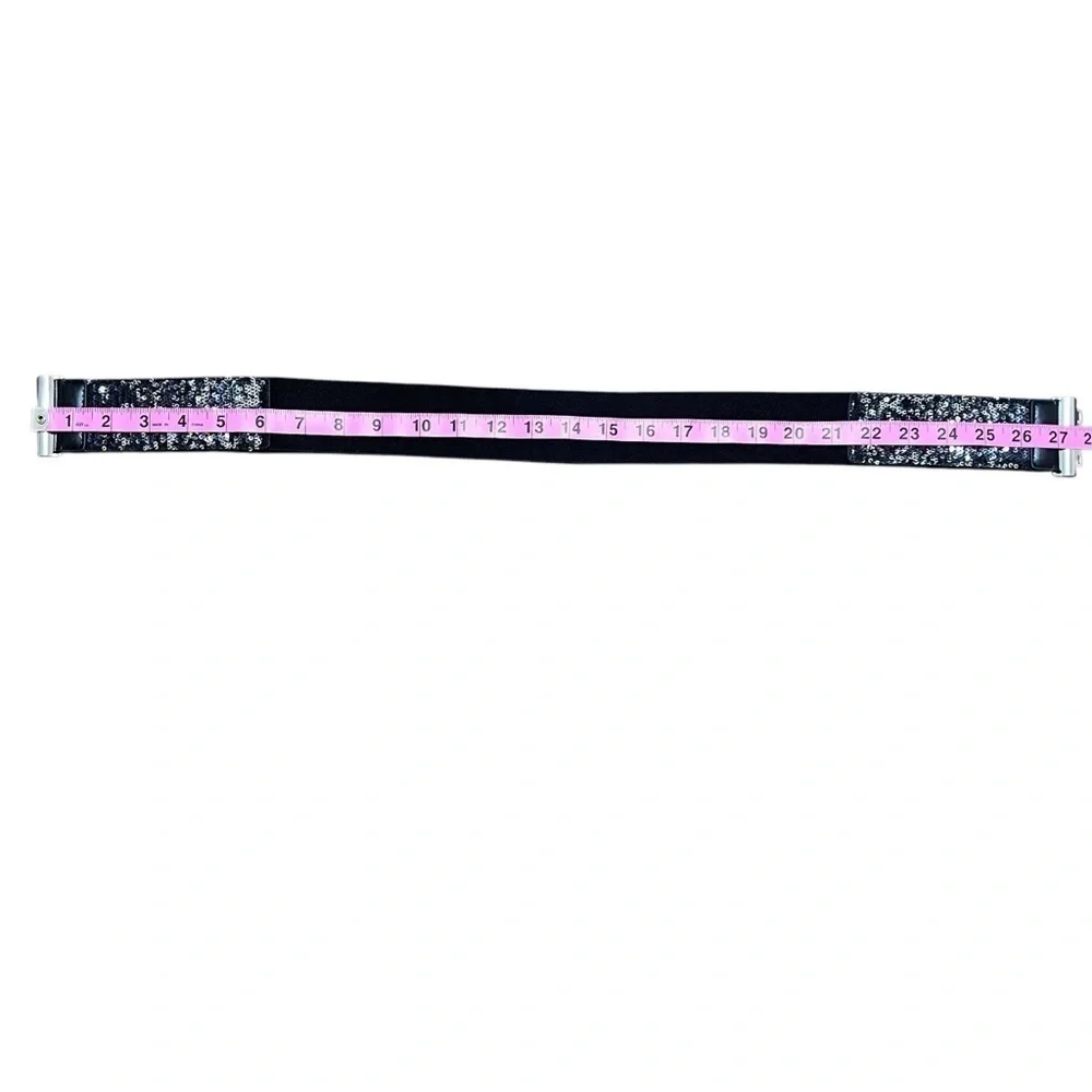 Sequin Statement Belt Black Silver Stretch Wide waist Whimsigoth Punk Sz Small